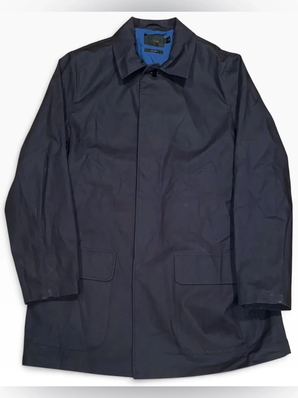 $248 J Crew Ludlow Mac Rain Jacket Mens Navy Blue Water Repellent Trench Coat M